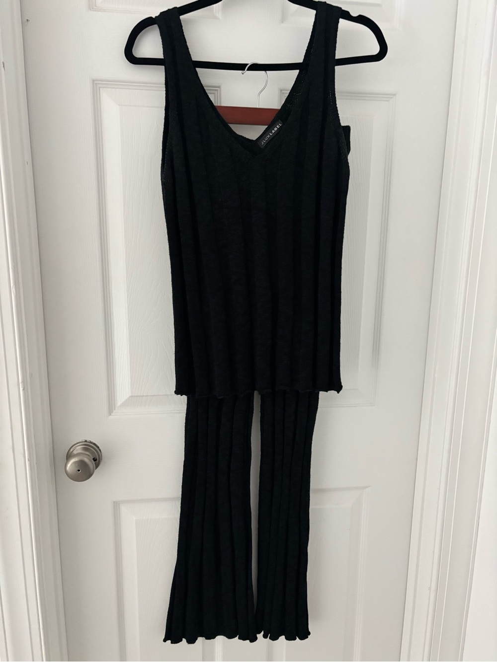 JLUXLABEL Black sweater Tank & Wide Leg Pants Set